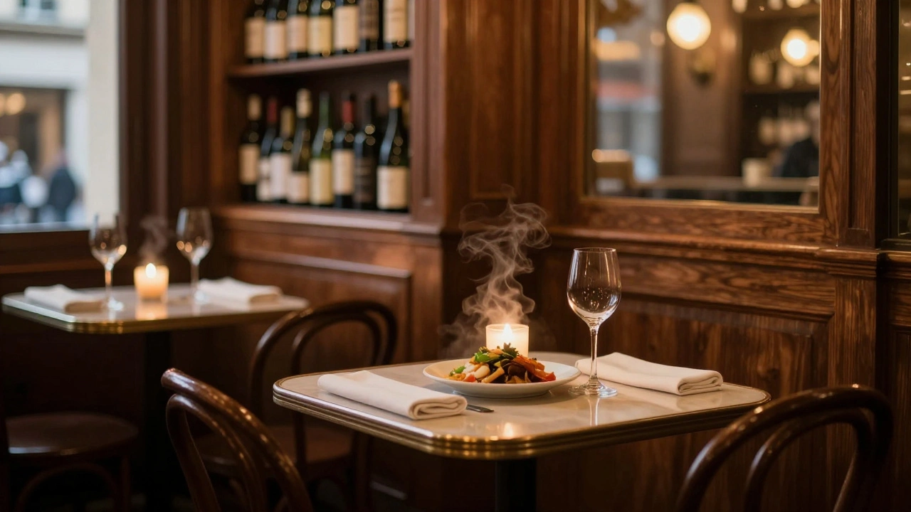A candlelit restaurant table in Paris 13 is set for two, with steam rising from a dish and wine glass nearby.